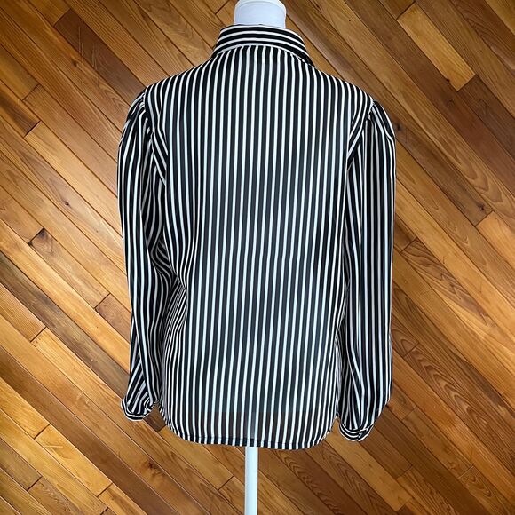 Vintage 80s Black and White Vertical Striped Blouse - Picture 3 of 4